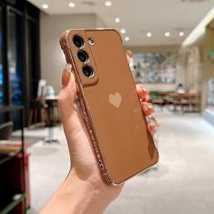 Capa de telefone de luxo para Samsung Galaxy S22 Ultra S21 S20 FE A52 A53 S22 S21 Plus A13 5G A12 Love Heart Side Pattern, marrom, para Samsung S21