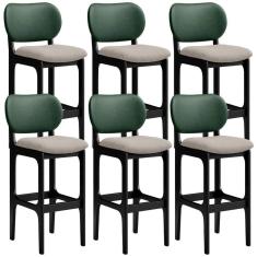 Kit 6 Banquetas Alta Betta Preto Facto Verde Linho Bege