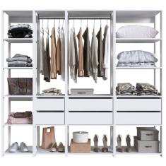 Guarda Roupa Closet 4 Peças Cabideiro Gaveta Branco Prodecor Módulos Multiuso Easy