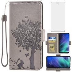 Asuwish Capa carteira compatível com Moto One Fusion e protetor de tela de vidro temperado, acessórios para bolsa flip alça de pulso suporte para cartão de crédito capa de celular para Motorola 1