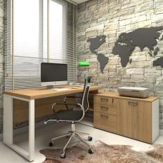 Mesa de Escritório Diretor em L Industrial 170cm Pés Metalon - F5 Offi