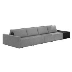 Sofá Ilha 4 Lugares Living 392cm Modulado para Sala Lary Linho/PU Pto 