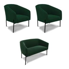 Sofá Namoradeira E 2 Poltronas Pé Ferro Pto Stella Bouclê Verde D03 - D`rossi