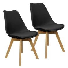 Kit 2 Cadeiras Charles Eames Leda Luisa Saarinen Design Wood Estofada 