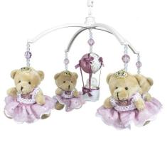 Móbile Musical Ursinha Princesa e Balão Rosê Quarto Bebê Infantil Meni