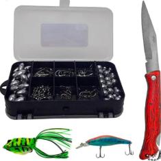 Kit Estojo Anzol Chumbada Giradores Isca Artificial e Canivete - Summe