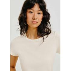 Blusa Básica Feminina Manga Curta Slim World - Hering, M, Off white