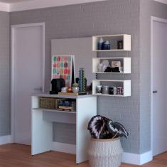 Conjunto de Aparador e 3 Nichos Balin Branco e Cinza Cristal