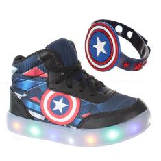 Tenis Botinha Capitão Infantil Masculino luz De Led Com Pulseira