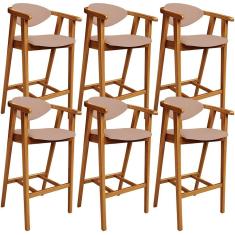 Kit 06 Banquetas Alta Para Cozinha Bancada Bar Sala de Jantar Fixa Cecília L02 Linho Rosê - Lyam