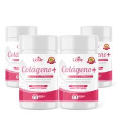 4x Colágeno Hidrolisado + Ácido Hialurônico + Coenzima Q10 + Biotina e Vitams 60 Caps Celliv