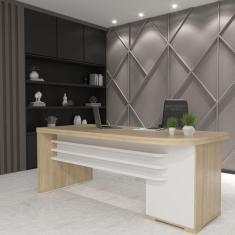 Mesa para Escritório em Tamburato 4 Gavetas Executiva Artany Carvalho/Branco