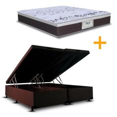 Cama Box Baú abertura Frontal QUEEN SIZE Marrom Basic + Colchão Manhattan QUEEN SIZE - Molas Ensacadas - 158x198