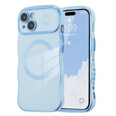 ZTOFERA Capa magnética para iPhone 14 de 6,1 polegadas, linda capa ondulada encaracolada com estampa de coração de amor, borda banhada de luxo, proteção total para câmera, à prova de choque, capa de