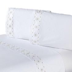 Jogo de Cama Queen 4 Peças 100% Algodão Percal 200 Fios Damasco Branco