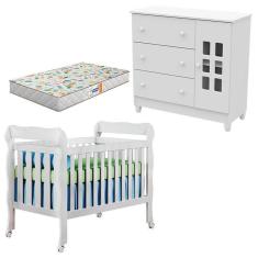 Berço Americano Lila E Cômoda Mariah Branco Brilho Com Colchão Gazin – Carolina