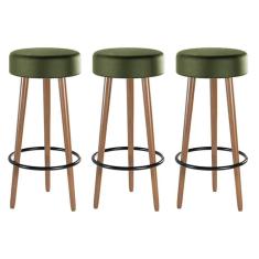 Kit 3 Banquetas Estofada Com Pés De Madeira Couríssimo Verde