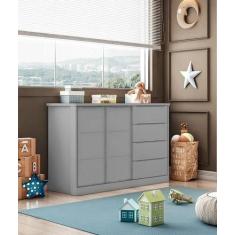 Cômoda 2 Portas e 4 Gavetas Pérola Cinza - Phoenix Baby