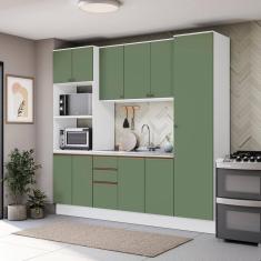 Cozinha Compacta Celeste Kappesberg 100% Mdf Branco/verde 240cm