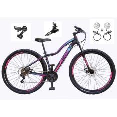 Bicicleta Feminina aro 29 Ksw Mwza 24v Câmbios Shimano Freios Hidráulicos Garfo com Suspensão - Preto/Pink/Azul
