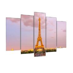 Quadro Decorativo Mosaico 5 Peças Mod067 Torre Eiffel Sol
