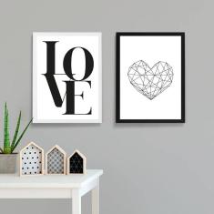 Kit 02 Quadros Decorativos Coração Geométrico
