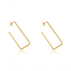 Brinco Argola Grande Retangular Folheado Em Ouro 18k