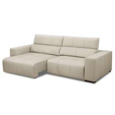 Sofá 3 Lugares Retrátil e Reclinável Bramare Molas Ensacadas Couro Branco 230 cm