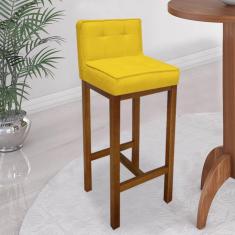 Banqueta Alta Bistrô Base Madeira Rústico Suede Amarelo