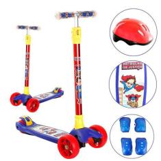 Patinete Infantil Patrulha da Justiça com Led + Kit Proteção - DM Toys