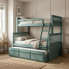 Treliche Cama Casal em Madeira Maciça com Cama Auxiliar e 3 Gavetas Ve