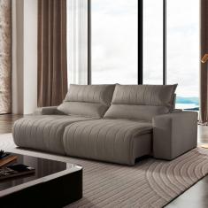 Sofá Retrátil e Reclinável com Catraca Blindada 290cm Palermo Veludo Jolie/Cinza