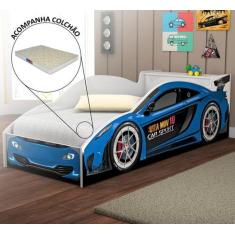 Cama Quarto Carro Solteiro Baú C/ Colchao Grade de Proteção - VITAMOV,