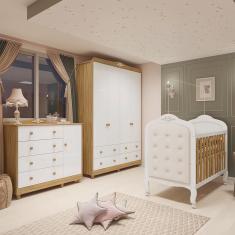 Quarto de Bebê com Guarda-roupa Cômoda e Berço com Capitonê 100% Mdf Maya Clássico Espresso