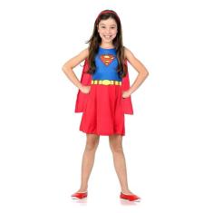 Fantasia Supergirl Infantil Super Pop Vestido Com Capa Tamanho P