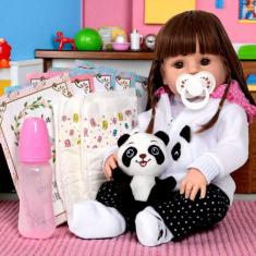 Boneca Bebê Reborn Panda Baby Alive Menina Cabelo Castanho Envio imedi