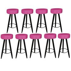 Kit 09 Banqueta Alta Flora Pés Palito em Madeira Preto para  Bar Bistr