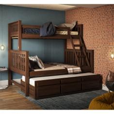 Treliche com Cama de Casal 3 Gavetas Madeira Maciça Saraiva