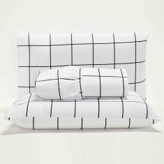 Jogo Cama Lençol Square Queen Quadriculado Percal 180 Fios 3 Peças - Branco