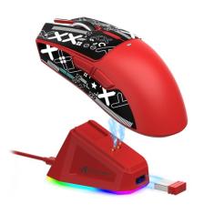 ATTACK SHARK X11 Mouse sem fio leve, 62g, RGB, conexão tri-modo (2.4G/USB-C/BT), 22K DPI, sensor PAW3311, 5 botões programáveis, base de carregamento RGB, compatível com PC/Mac-Vermelho+Tape