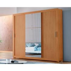 Guarda Roupa Casal 3 Portas de Correr e 4 Gavetas c/ Pés Veneza Luxo Naturalle/Ripado 3D - Rufato