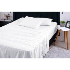 Lençol Queen 4 peças Percal 400 Fios 100% Algodão - Out Casa, BRANCO