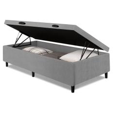 Cama Box com Baú Solteiro 0,88 com 41cm de Altura Prince Cinza