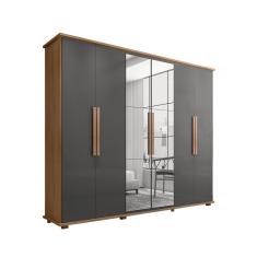Guarda Roupa Casal 6 Portas Cinamomo Grafite 4 Gavetas Bolzano MDP-MDF com Espelho RV Móveis