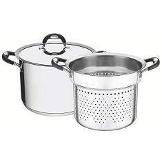 Jogo Cozi-Pasta Tramontina Duo Silicone em Aço Inox Fundo Triplo com Alças Silicone 2 Peças 24 cm