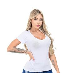 Blusa T Shirt Podrinha Camiseta Decotada Feminina Moda Verão Tamanho:M;Cor:branco