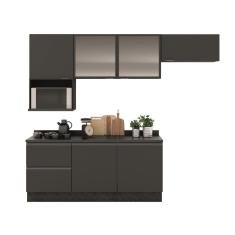 Cozinha Completa Bartira Linea 6 Portas, 3 Gavetas e 2 Portas de Vidro - 260cm de largura