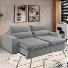 Sofá 2 Lugares 230cm Retrátil e Reclinável Free Veludo Cinza prateado