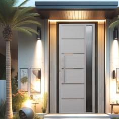 Porta Pivotante Solara Alumínio com Visor Puxador Barra Chata 210 X 120 Lado Direito Branco