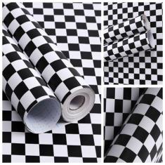 Papel Adesivo Contact De Parede Xadrez Preto/Branco C/15 Metros - Fili